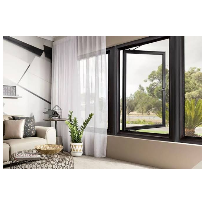  Black powder-coated aluminium window by Anjali Glass, aluminium window manufacturers Pune